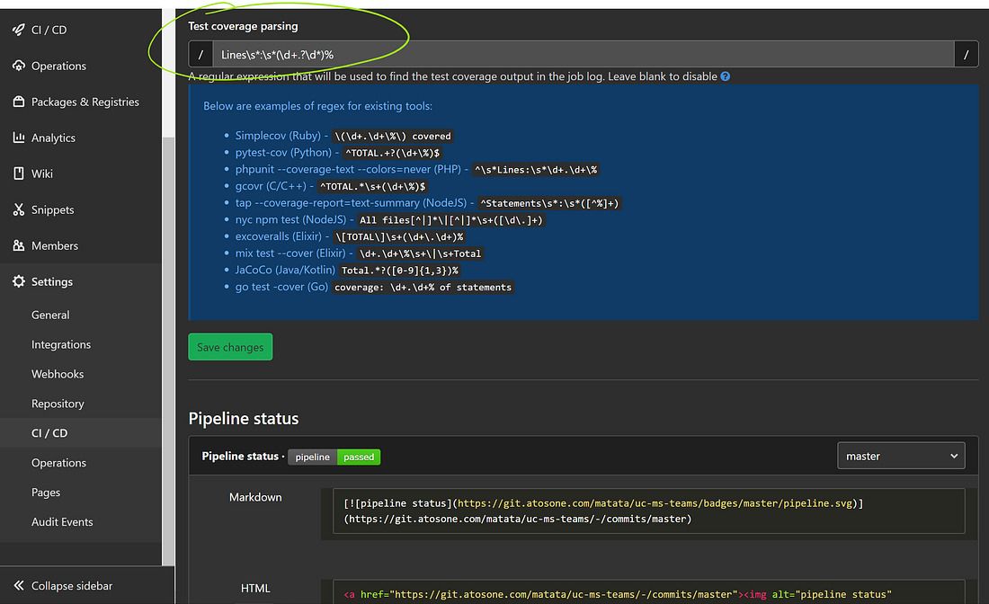 Regular expression used for test coverage parsing