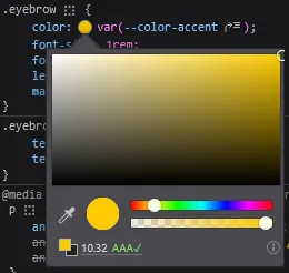 Firefox DevTools color picker displaying contrast information for the selected text
color.