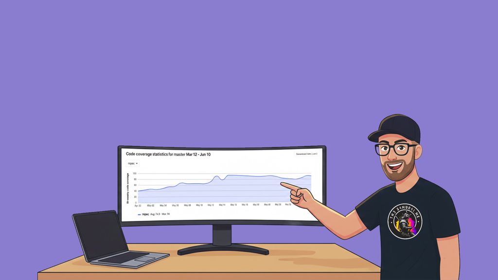 A Developer showing code coverage history graph in Gitlab on a large screen
