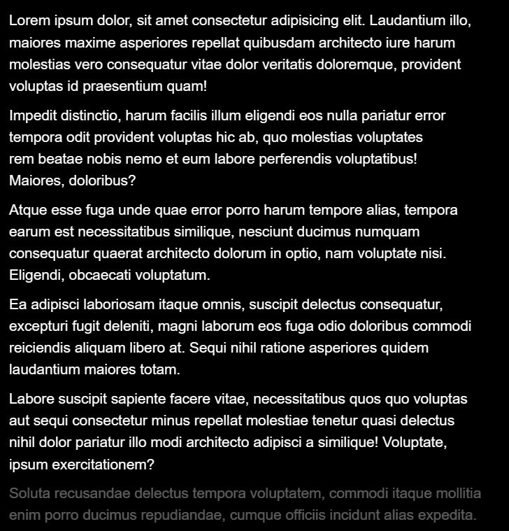 Screenshot of several paragraphs of text; the last paragraph appears faded because a scroll‑triggered fade‑in animation has not yet reached full opacity.